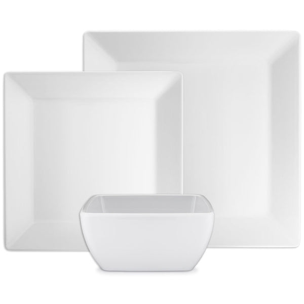 Diamond White Melamine Square 12pc Dinnerware Set