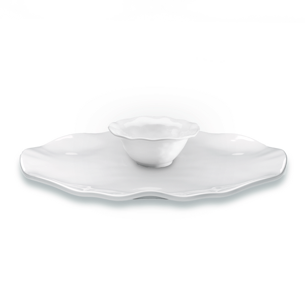 Ruffle White Melamine Round 2pc Platter Serving Set