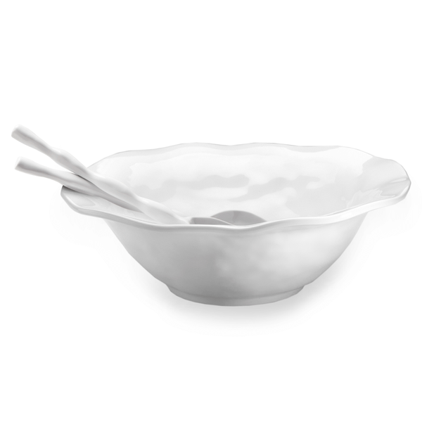 Ruffle White Melamine Round 2pc Salad Serving Set