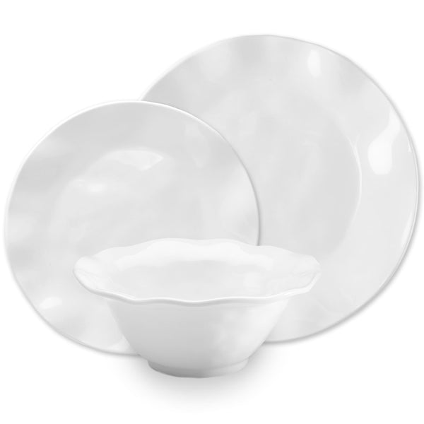 Ruffle White Melamine Round 12pc Dinnerware Set