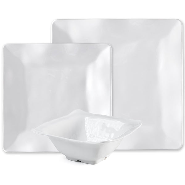 Ruffle White Melamine Square 12pc Dinnerware Set