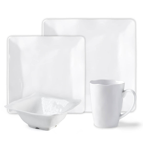 Ruffle White Melamine Square 16pc Dinnerware Set