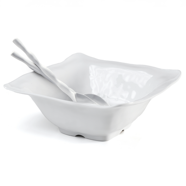 Ruffle White Melamine Square 2pc Salad Serving Set