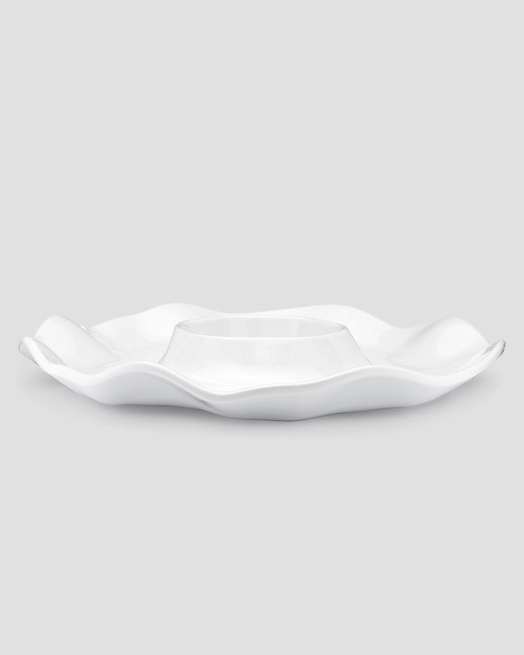 Ruffle White Melamine Chip & Dip Platter