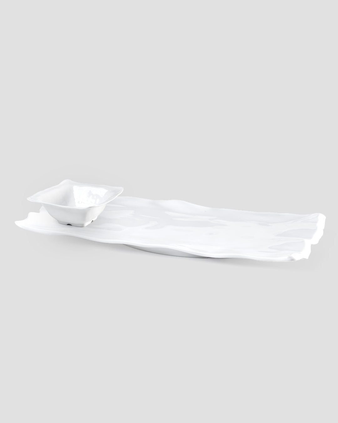 White Ruffle Rectangle Ruffle White Melamine Rectangle 2pc Platter Serving Set – Q Home