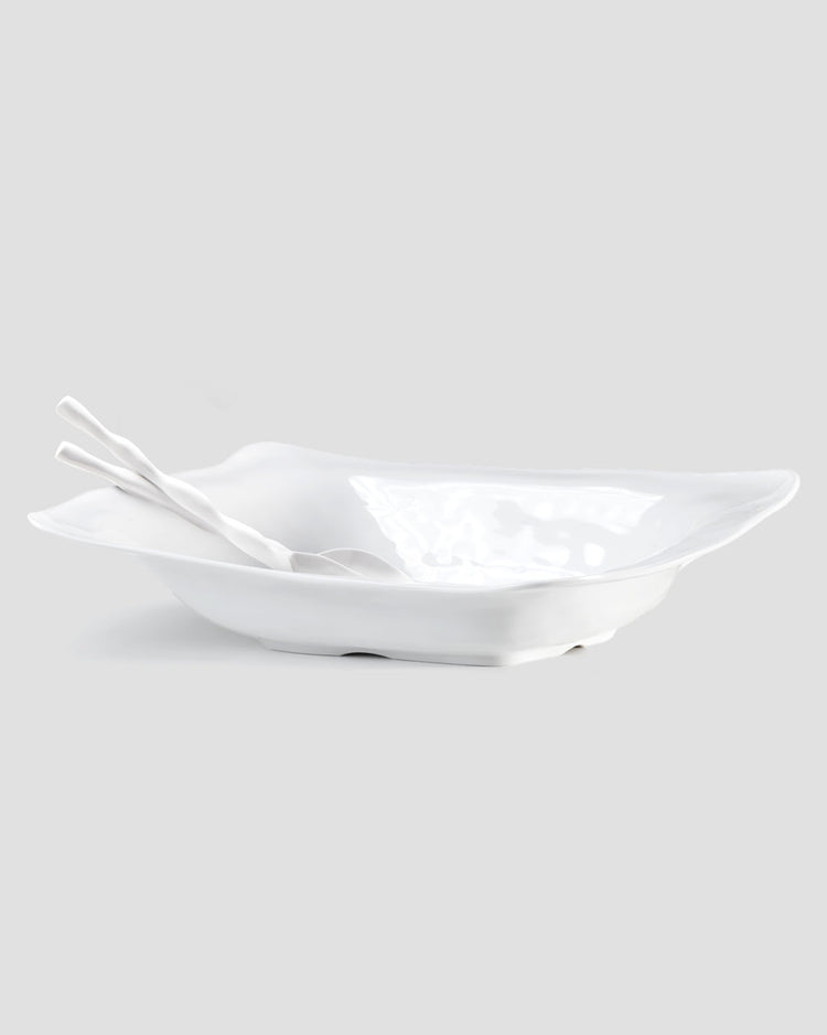 Ruffle White Melamine Rectangle Shallow 2pc Salad Serving Set