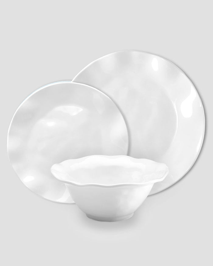 Ruffle White Melamine Round 12pc Dinnerware Set – Q Home
