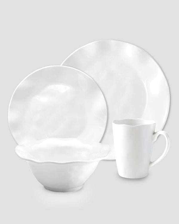 Ruffle White Melamine Round 16pc Dinnerware Set – Q Home