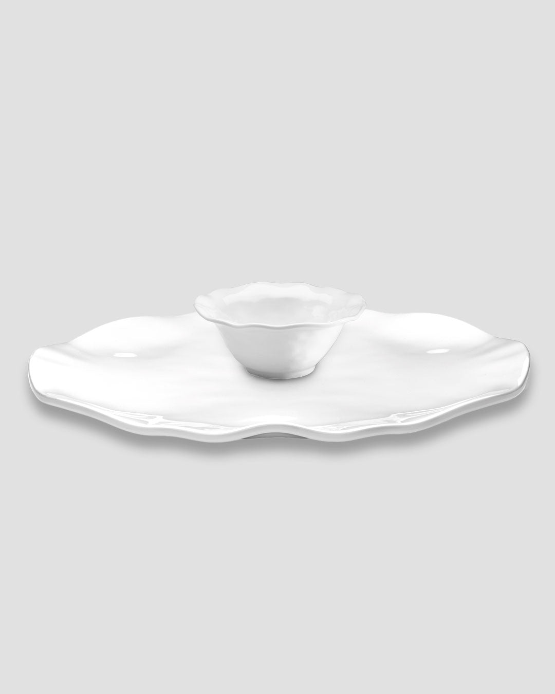 Ruffle White Melamine Round 2pc Platter Serving Set