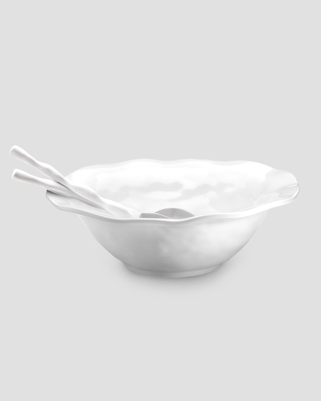 Ruffle White Melamine Round 2pc Salad Serving Set