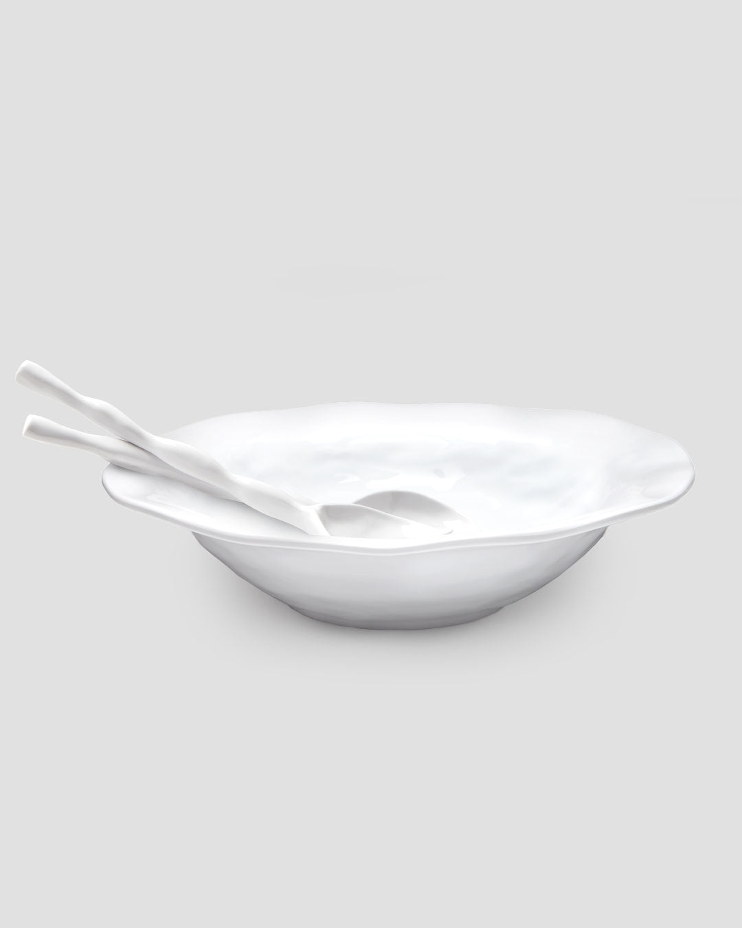 Ruffle White Melamine Round Shallow 2pc Salad Serving Set