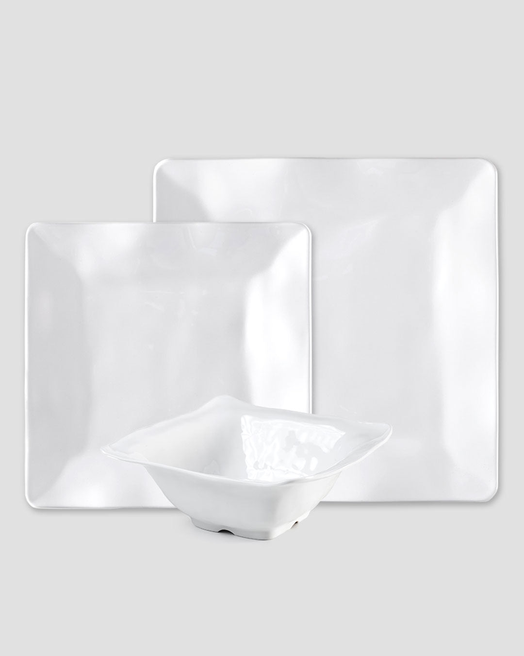 Ruffle White Melamine Square 12pc Dinnerware Set