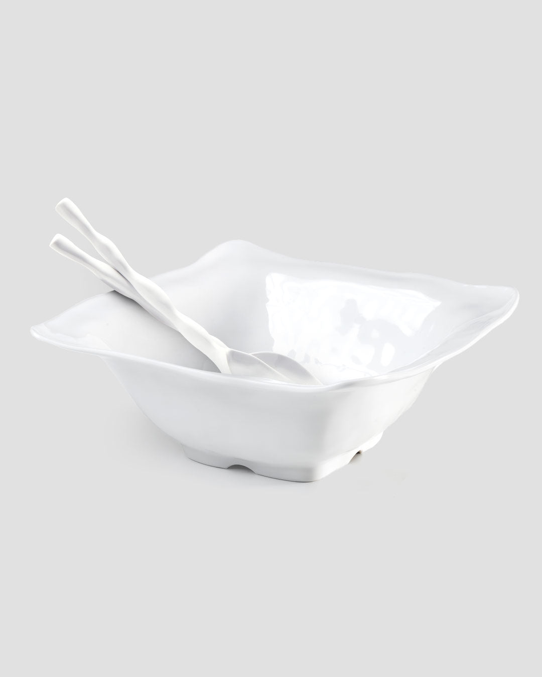 Ruffle White Melamine Square 2pc Salad Serving Set
