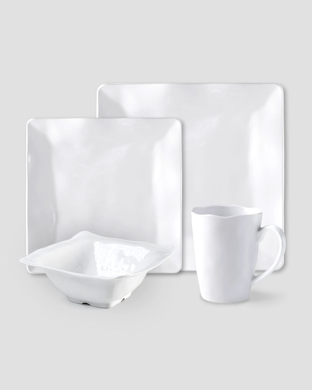 Ruffle White Melamine Square 16pc Dinnerware Set