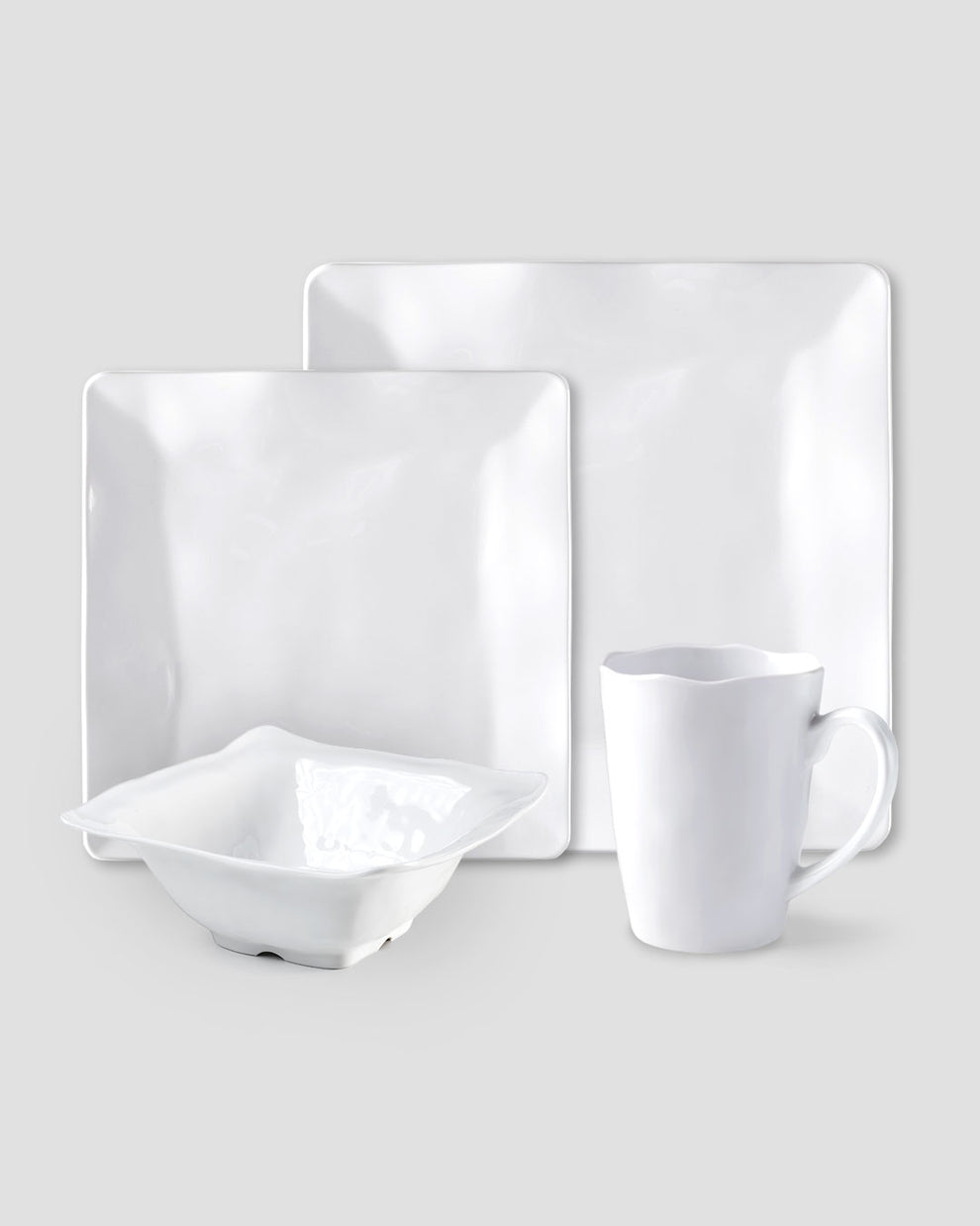 Ruffle White Melamine Square 16pc Dinnerware Set – Q Home