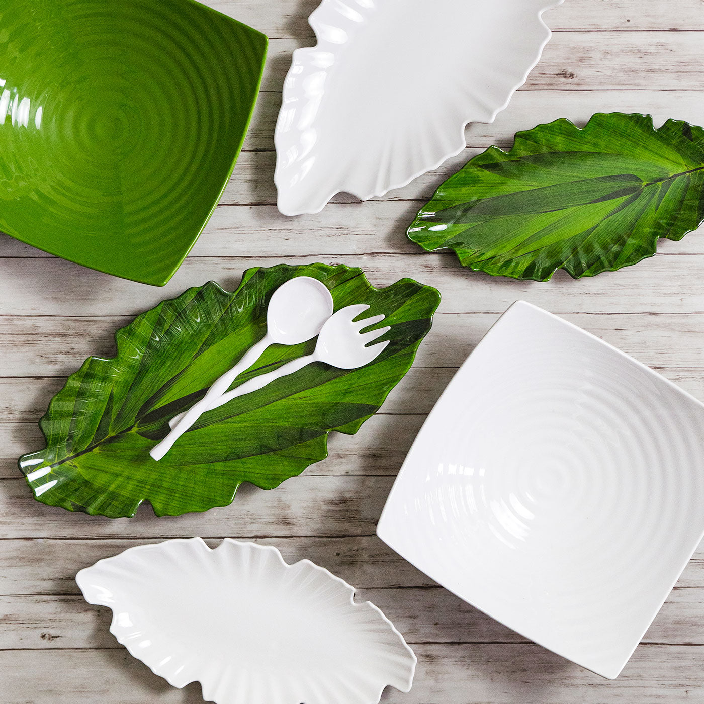 Zen Leaf Green Melamine 2pc Platter Set – Q Home