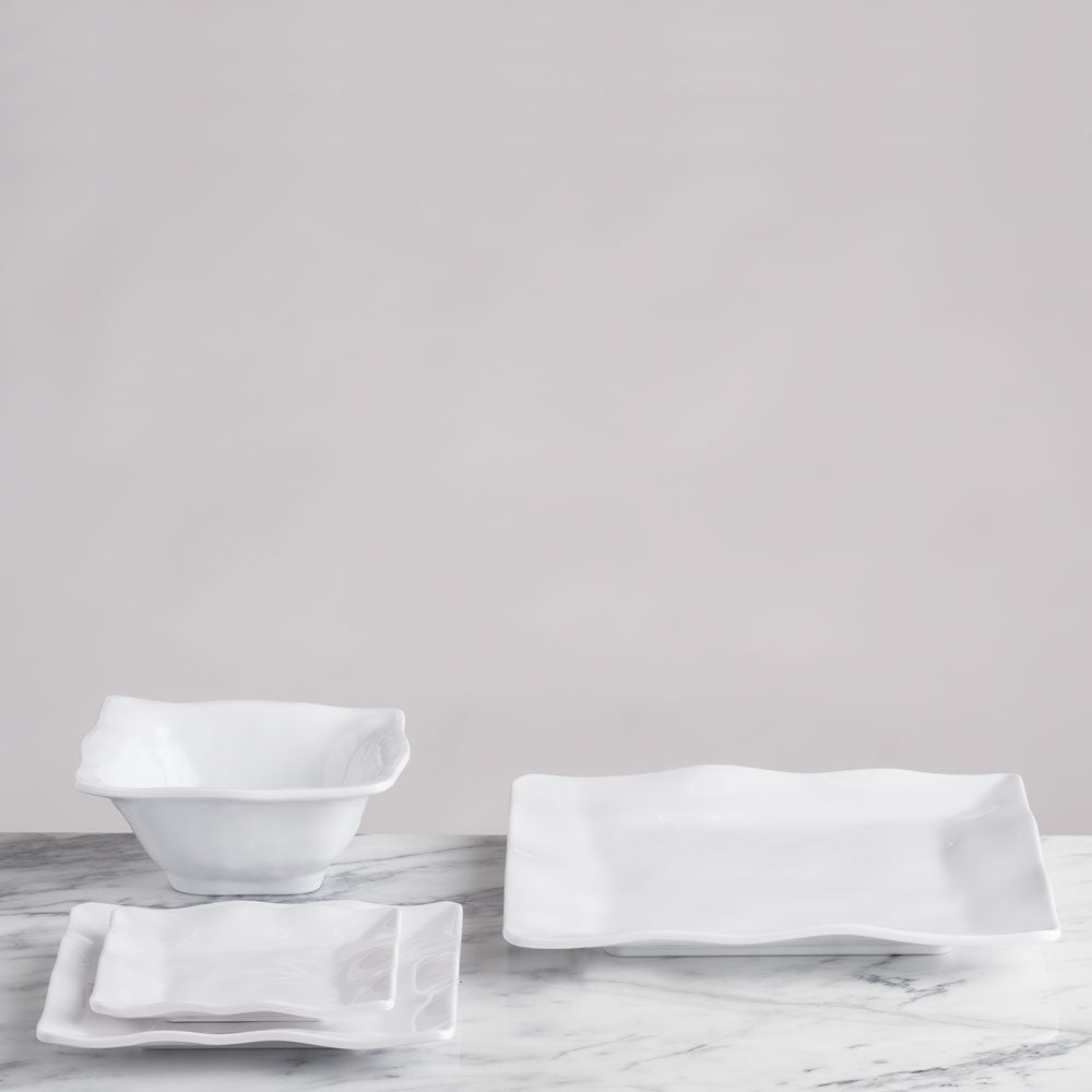Ruffle White Melamine Square 12pc Dinnerware Set