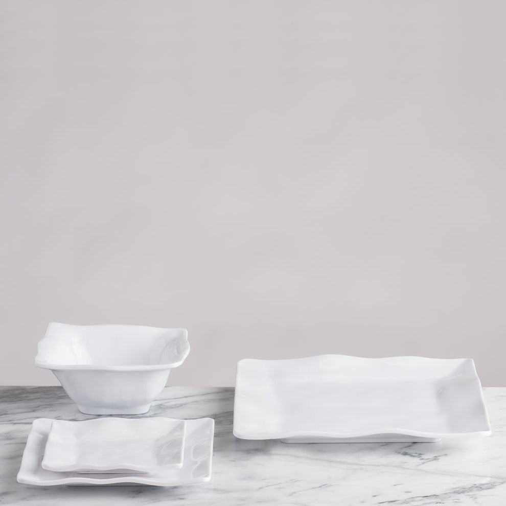 Ruffle White Melamine Square 12pc Dinnerware Set – Q Home