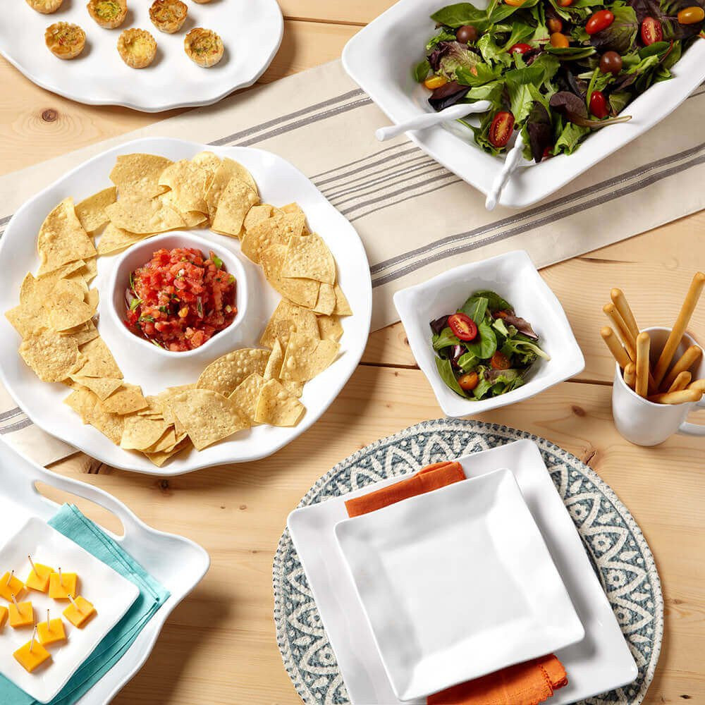 Ruffle White Melamine Rectangle Small Platter – Q Home