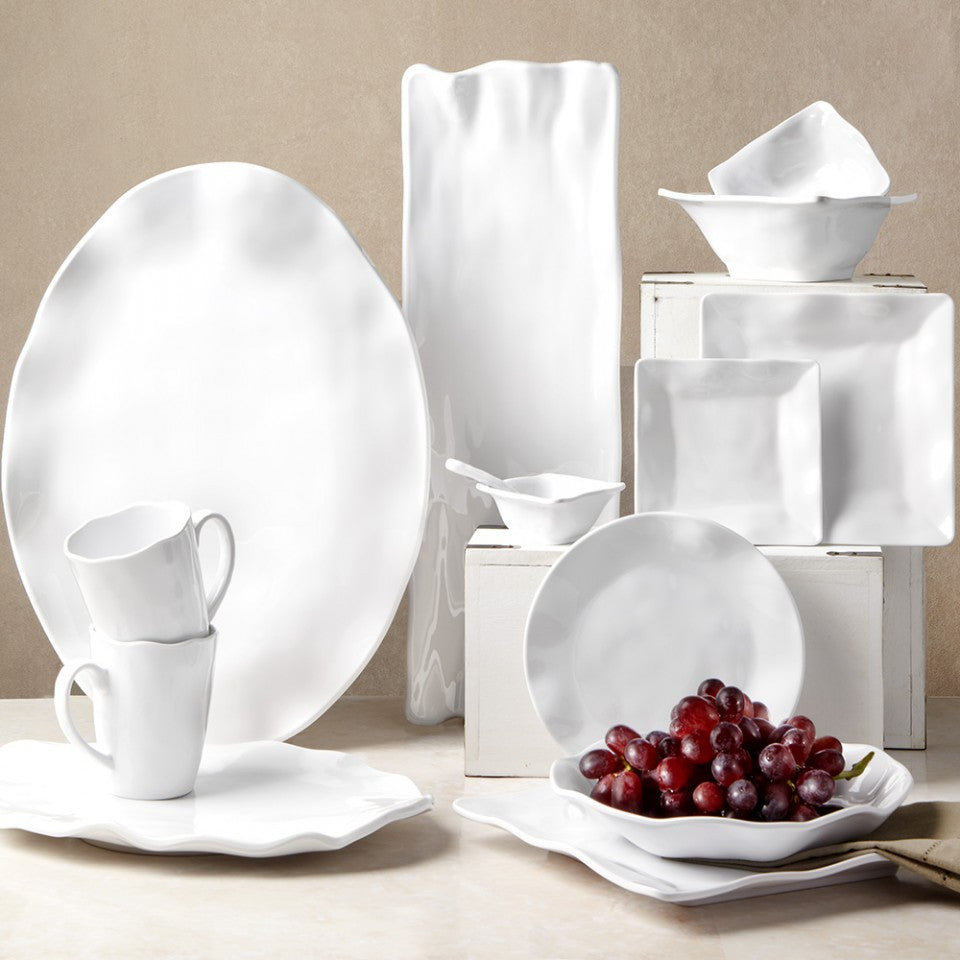 Ruffle White Melamine Square 16pc Dinnerware Set