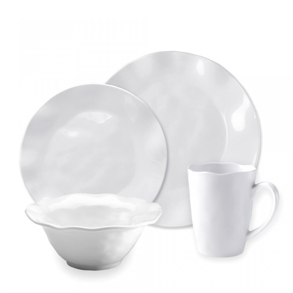 Ruffle White Melamine Round 16pc Dinnerware Set Q Home